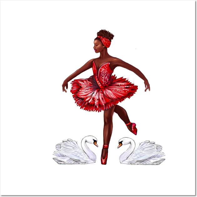 Swan - African American Ballerina Black girl dancing Ballet Dance Brown skin Ballerina Wall Art by Artonmytee